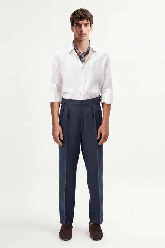 100% Linen Double-Pleated Pants