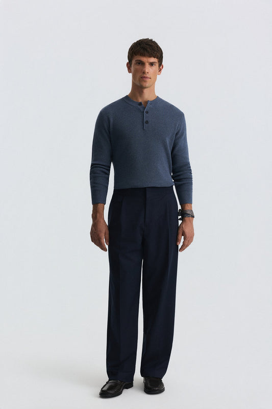Button-Neck Textured Sweater