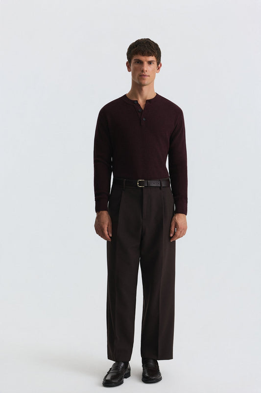 Button-Neck Textured Sweater