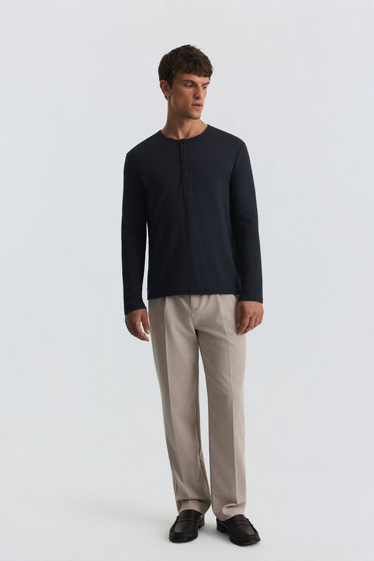 100% Cotton Button-Down Collar Ribbed T-Shirt
