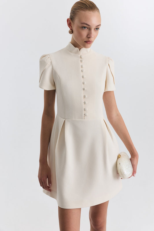 Pleated-Sleeve Mini Dress