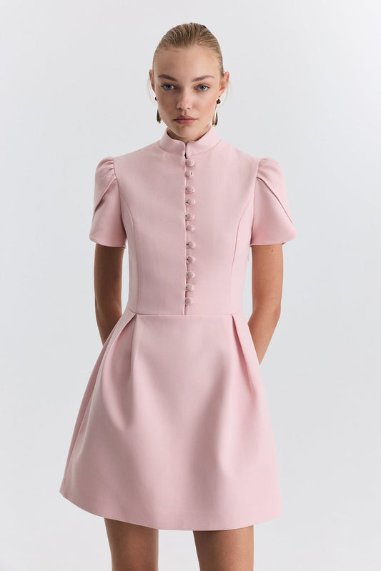 Pleated-Sleeve Mini Dress
