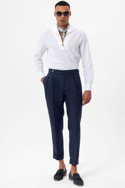 100% Linen High-Waisted Pleated Men's Pants