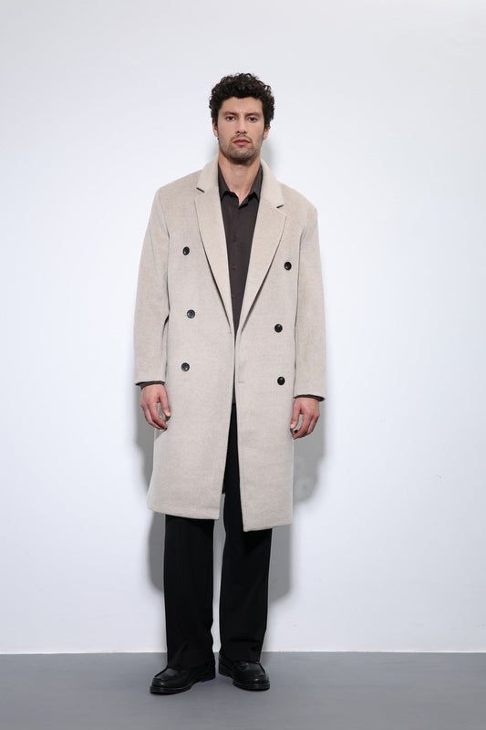 Men's Double-Breasted Coat with Wool Blend