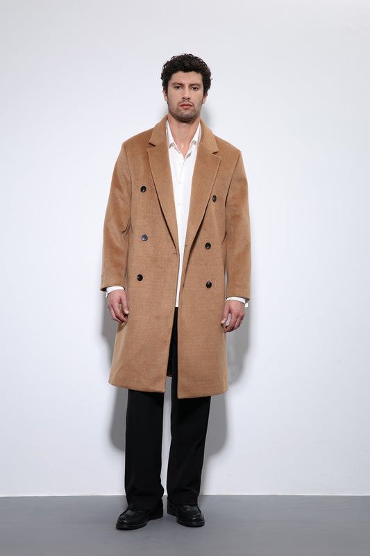 Men's Double-Breasted Coat with Wool Blend