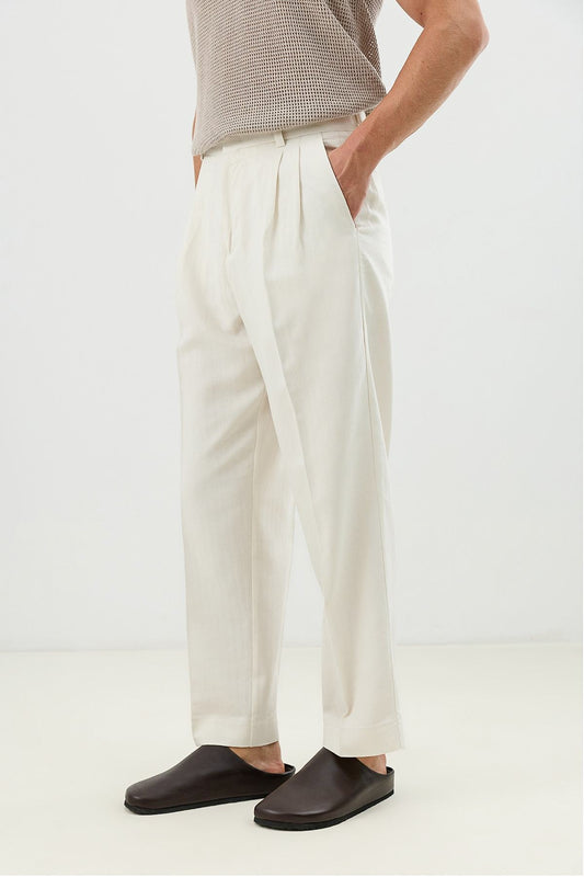 Men's Pleated Pants with Linen Blend