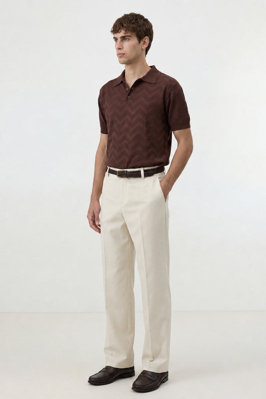 Antioch Zigzag-Patterned Polo-Neck Knit Men's T-Shirt