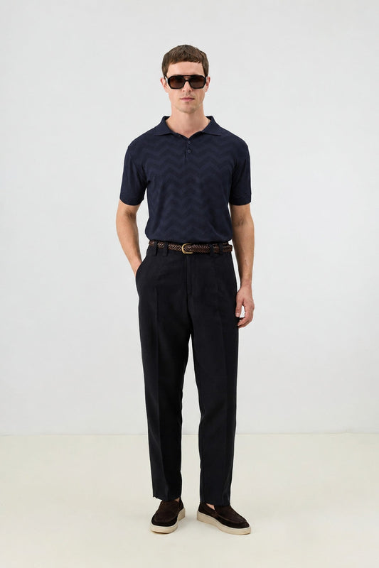 Men's T-Shirt with a Polo Collar and Zigzag Pattern