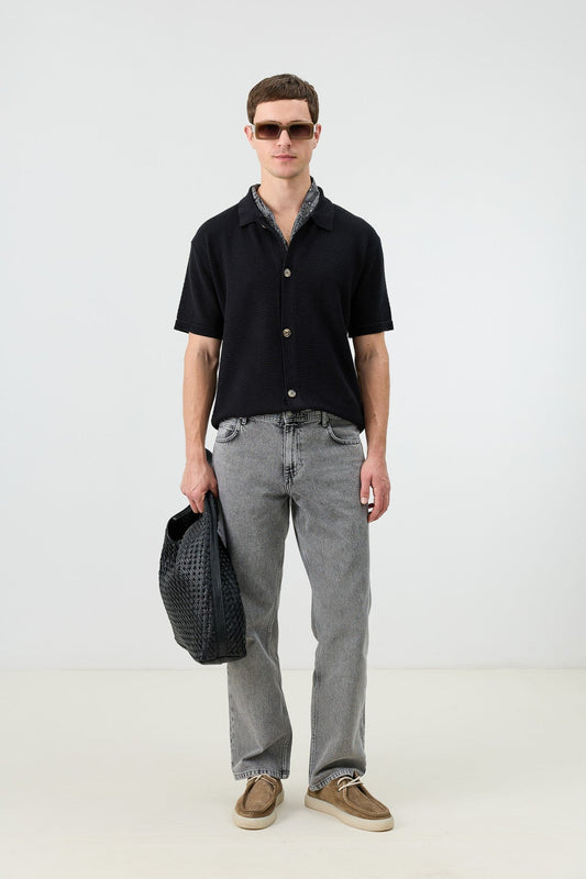Antioch-Textured Button-Down Knit Shirt