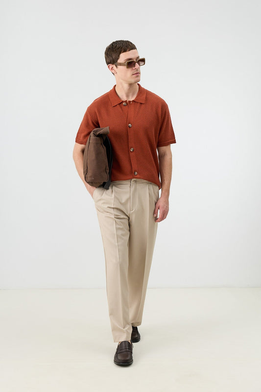 Antioch-Textured Button-Down Knit Shirt