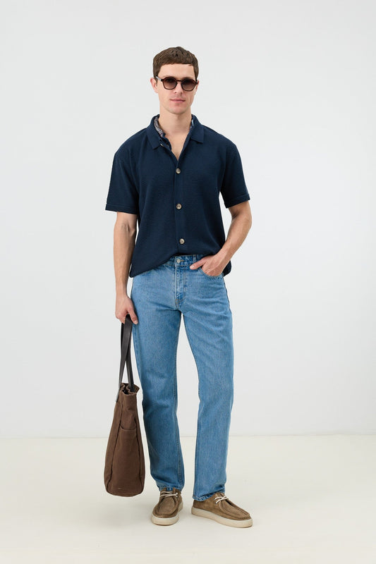 Antioch-Textured Button-Down Knit Shirt