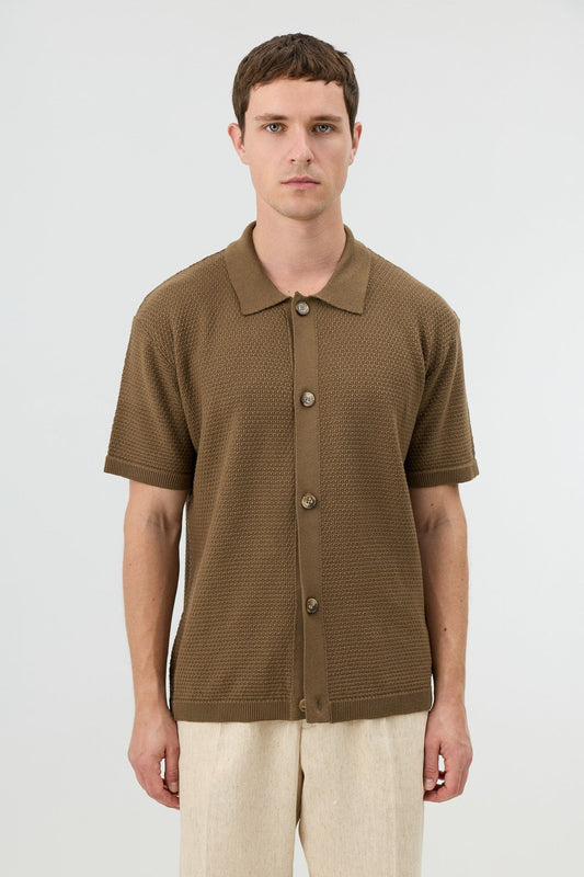 Textured Button-Down Knit Shirt