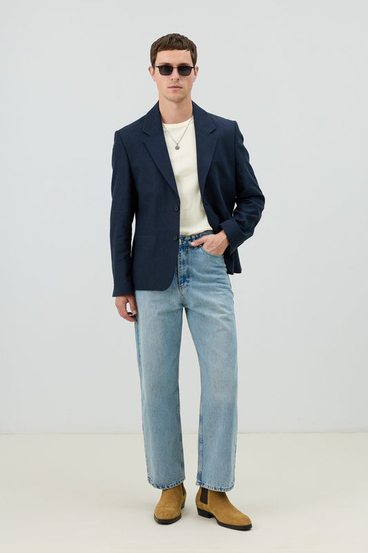 Men's Blazer Jacket with Herringbone Pattern in a Linen-Blend Fabric from Antioch