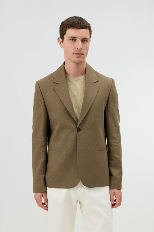 Men's Blazer Jacket with Herringbone Pattern in a Linen-Blend Fabric from Antioch