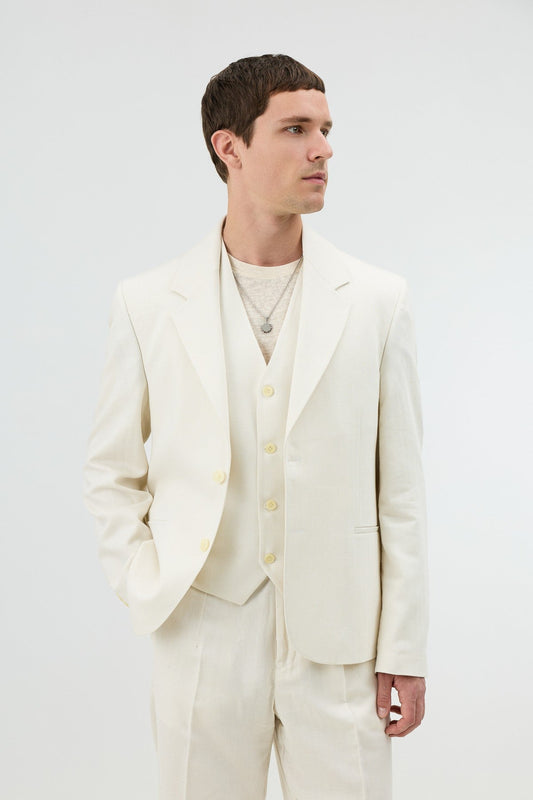 Men's Blazer Jacket with Herringbone Pattern in a Linen-Blend Fabric from Antioch