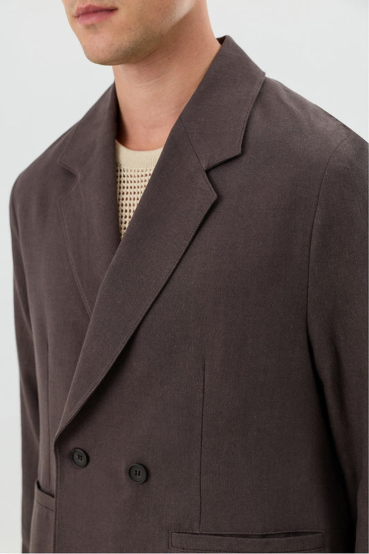 Linen-Blend Double-Breasted Relaxed-Fit Jacket