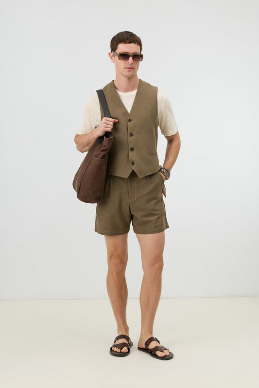 Antioch Men's Vest with Linen Blend and Herringbone Pattern