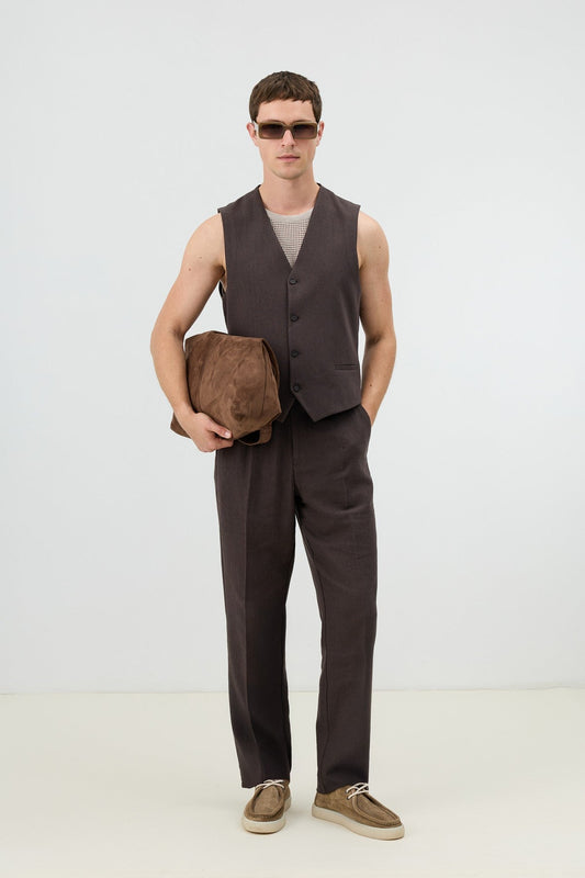 Antioch Men's Vest with Linen Blend and Herringbone Pattern