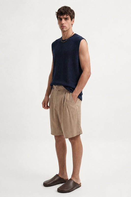 Knit-Textured Sleeveless T-Shirt