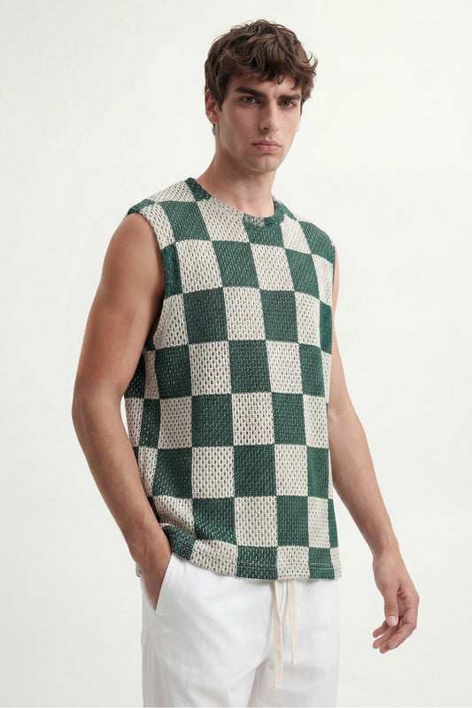 Checkered Sleeveless T-Shirt