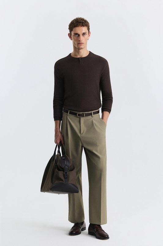 Single-Button, Ribbed, Long-Sleeved T-Shirt