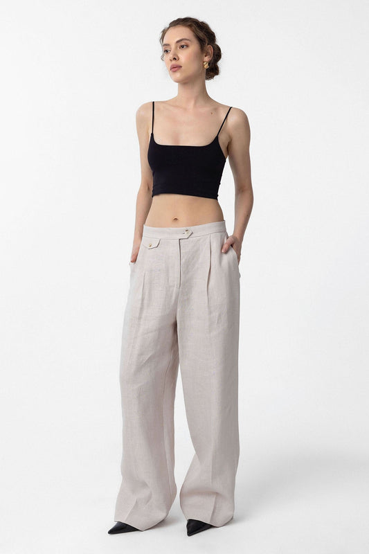 Antioch 100% Linen High-Waisted Pleated Women's Pants