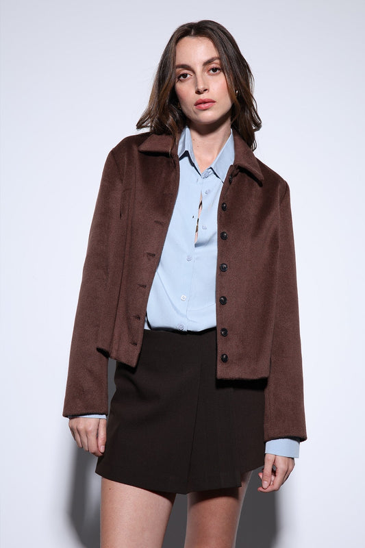 Antioch Shirt-Collar Short-Sleeved Cashmere Jacket