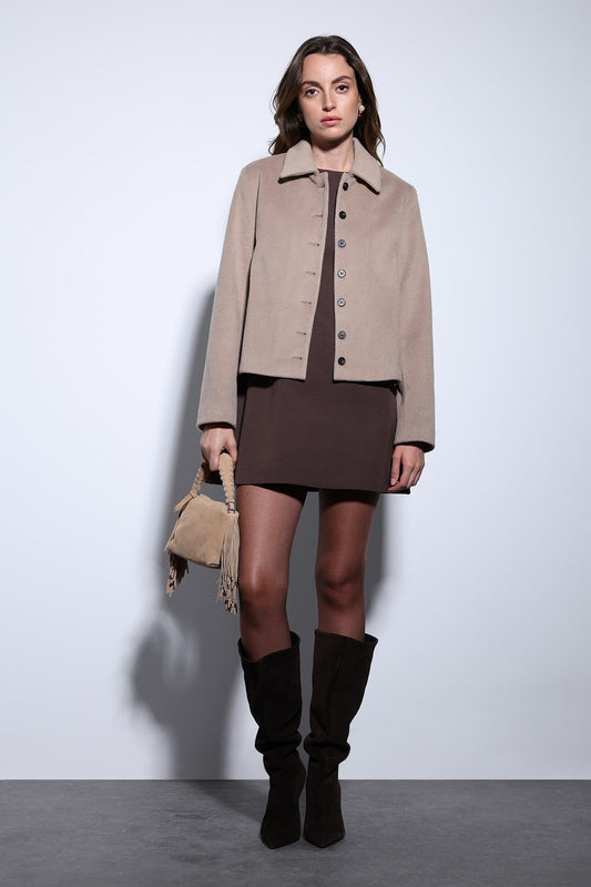 Antioch Shirt-Collar Short-Sleeved Cashmere Jacket