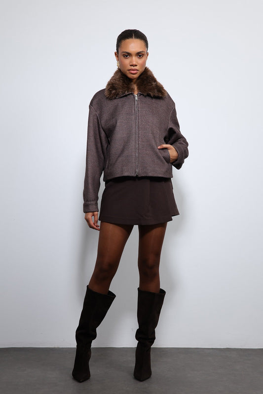 Antioch Wool-Blend Faux Fur Collar Jacket