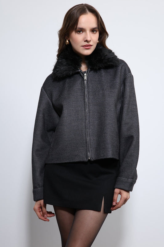 Antioch Wool-Blend Faux Fur Collar Jacket