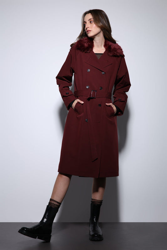 Antioch Women's Trench Coat with Faux Fur Collar