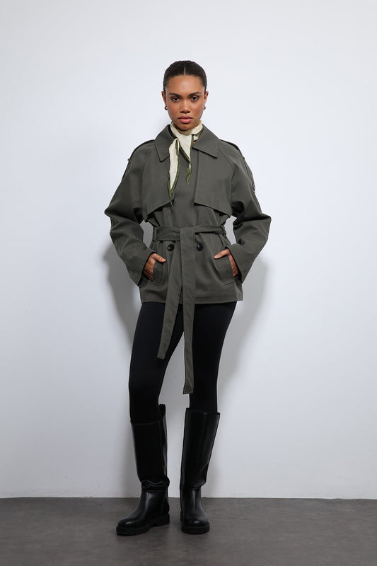 Antioch Short Trench Coat with a Collar