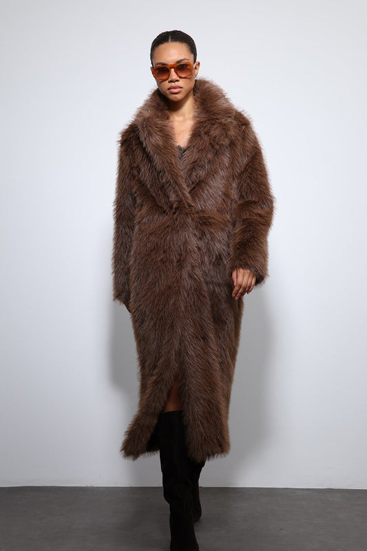 Antioch Long Coat with Faux Fur Trim