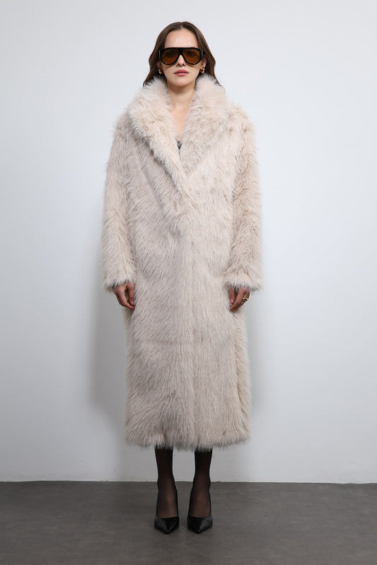 Antioch Long Coat with Faux Fur Trim