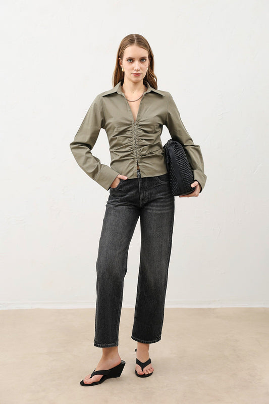 Gathered Poplin Women's Shirt