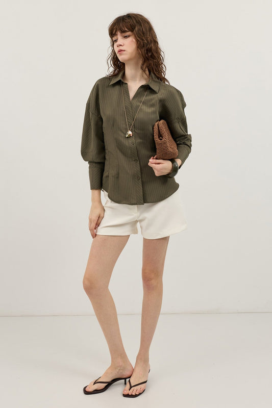 Antioch Pencil-Sleeve Modal Shirt with Detailed Stripes