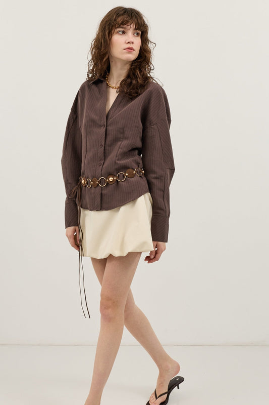 Antioch Pencil-Sleeve Modal Shirt with Detailed Stripes