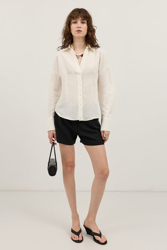 Antioch Pencil-Sleeve Modal Shirt with Detailed Stripes