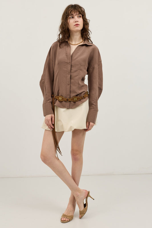 Antioch Pencil-Sleeve Modal Shirt with Detailed Stripes