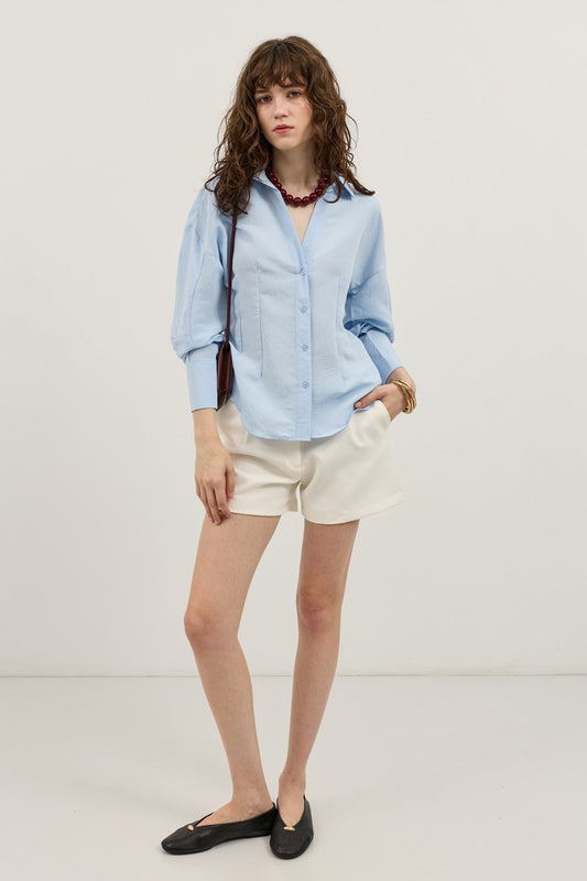 Antioch Pencil-Sleeve Modal Shirt with Detailed Stripes