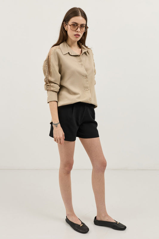 Women's Shirt with Lace-Embellished Sleeves