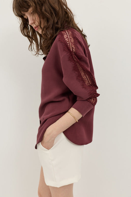 Women's Shirt with Lace-Embellished Sleeves