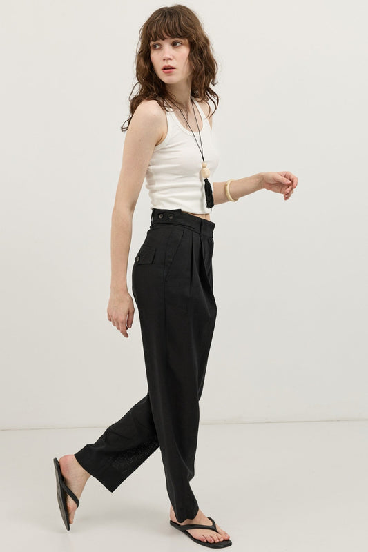 Women's Pleated Pants with Linen Blend
