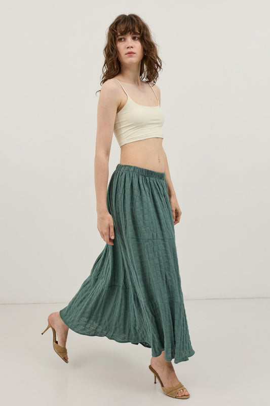 Antioch Linen-Blend Textured Midi Skirt