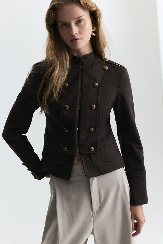 Jacket with Decorative Buttons and Epaulets