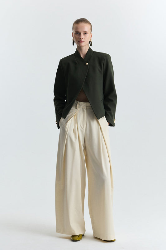 Stand-Up Collar, Single-Button Blazer Jacket