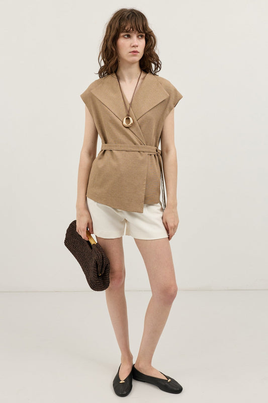 Antioch Women's Vest with Lace Trim and a Linen Blend