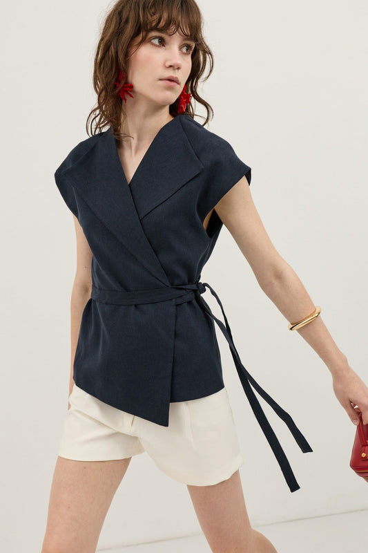 Antioch Women's Vest with Lace Trim and a Linen Blend