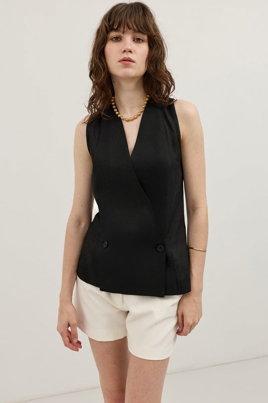 Women's Linen-Blend Wrap-Style Vest