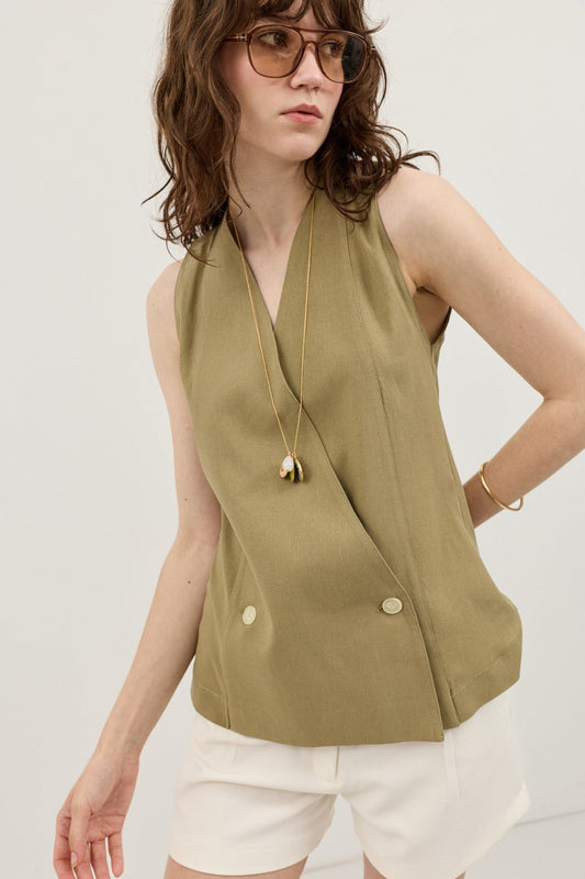 Women's Linen-Blend Wrap-Style Vest